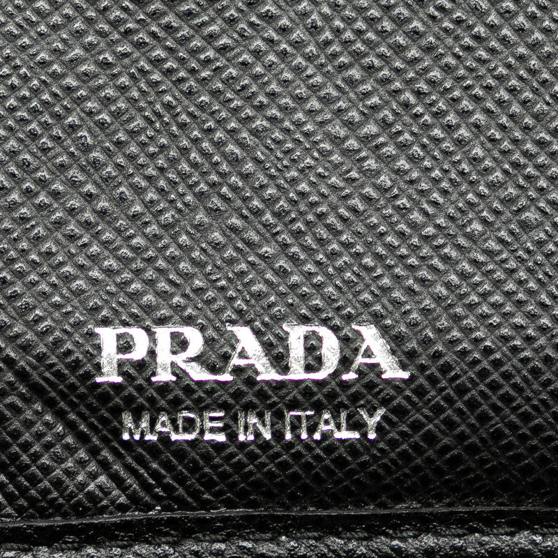 Prada Triangle Logo  Two Fold Wallet Compact Wallet Black Nylon Leather  Prada