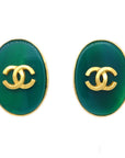 Chanel Stone Oval Earrings Clip-On Green 95A