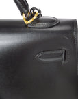 Hermes * Black Box Calf Kelly 32 Guilloche Sellier 2way Shoulder Handbag