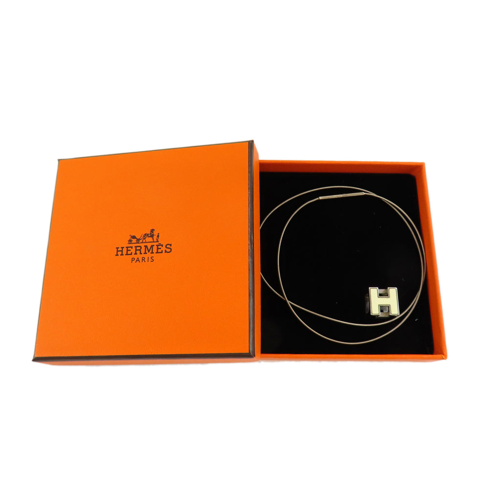 HERMES Hermes Carousel Doors Necklace H Cube White Silver Metal Emalje Spiral Chain Accessories Pendant Collar Box Original Elegant Woodwear