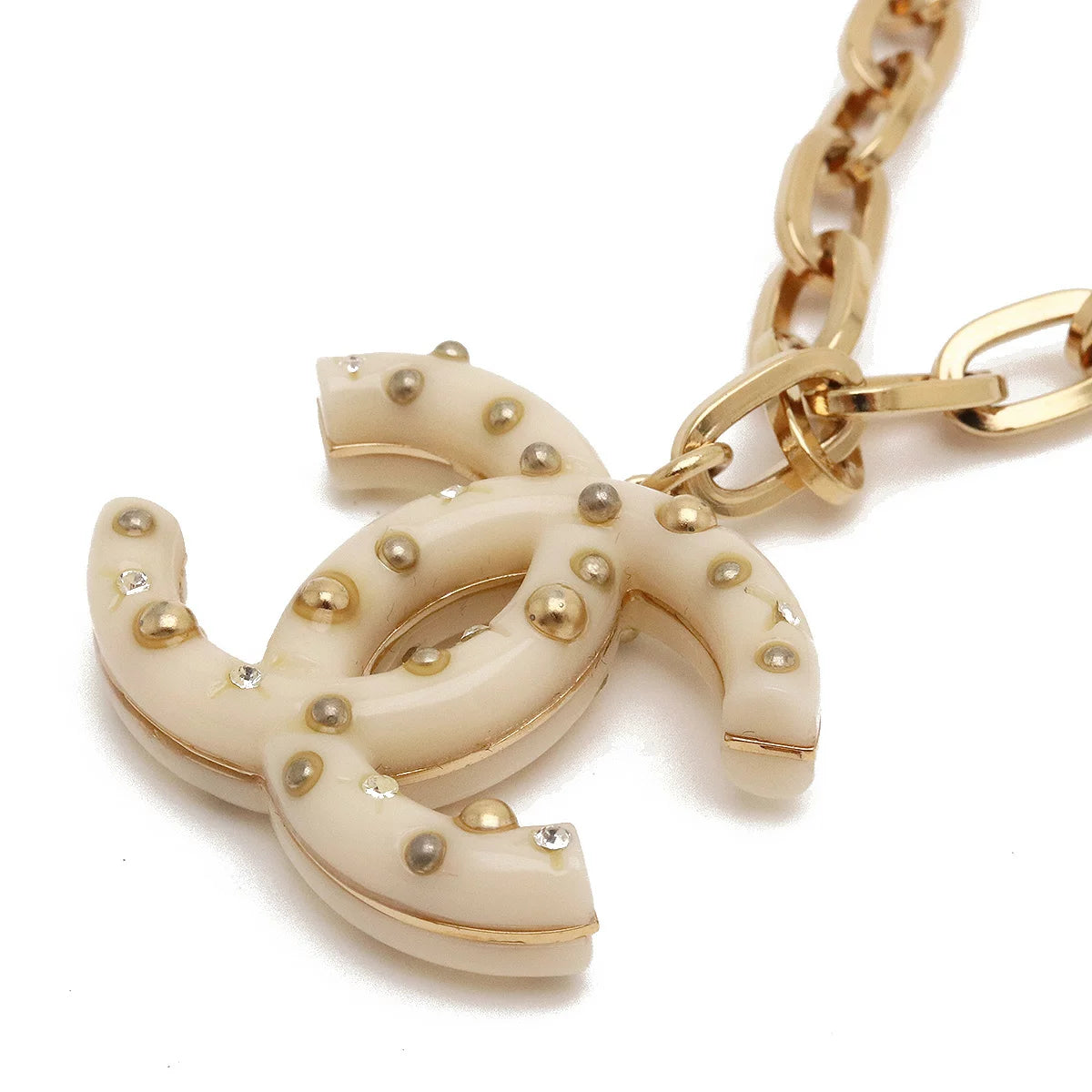 Chanel Chain Necklace CC Pendant Ivory