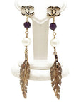 Chanel Feather Pearl Swing Earrings Gold