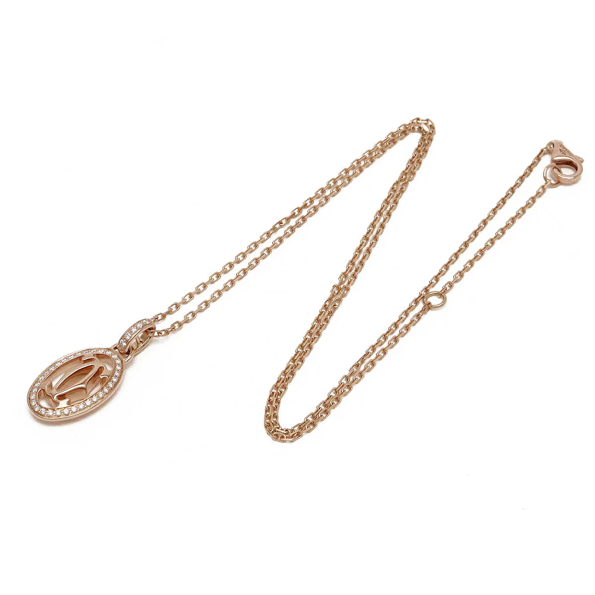 Cartier Logo Double C Pendant Necklace K18PG Diamond B7219300 Pink Gold