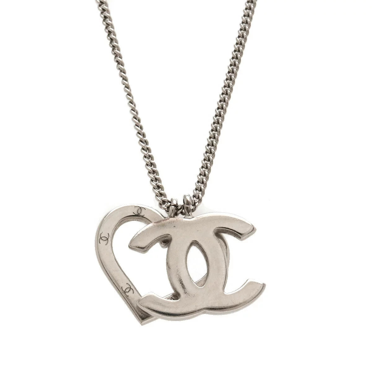 Chanel CC Heart Pendant Necklace Silver