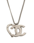 Chanel CC Heart Pendant Necklace Silver