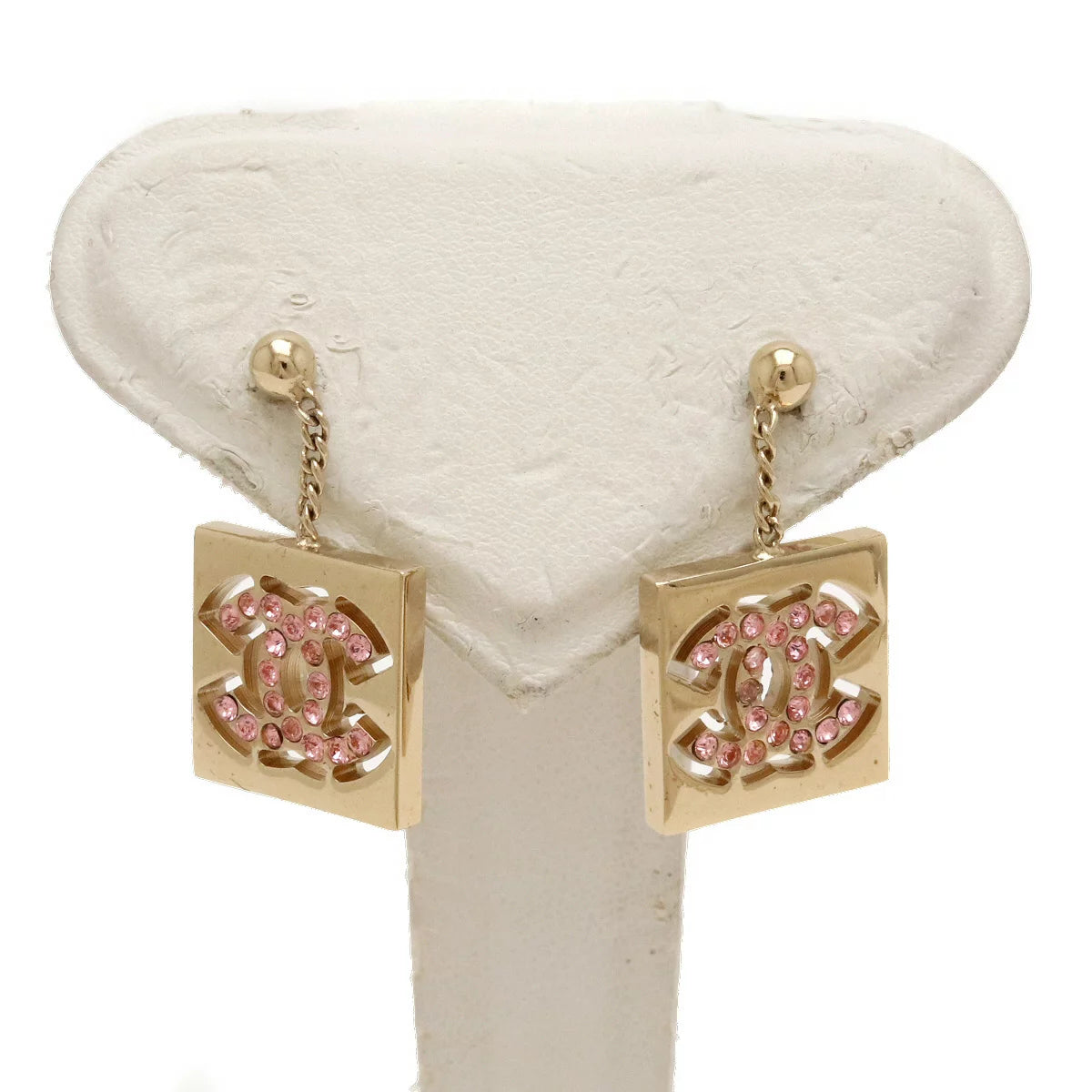 Chanel hoepel oorbellen roze goud strass