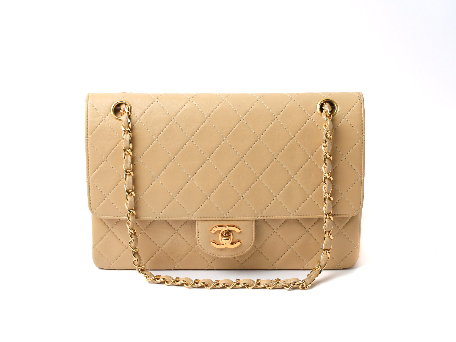 Chanel Double Flap Shoulder Bag Lambskin Beige