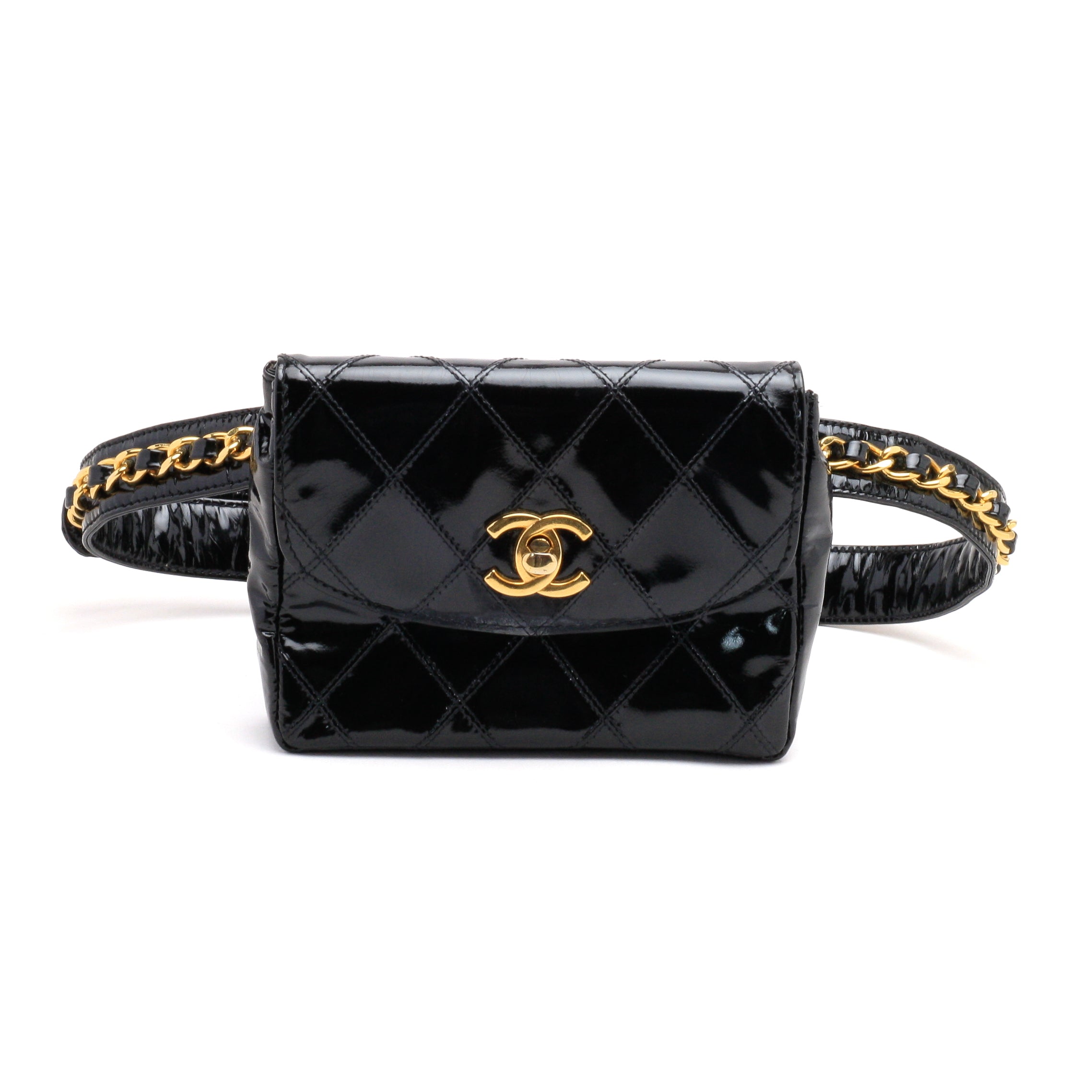 Chanel Belt Bag Bum Bag Patent Leather Black Vintage