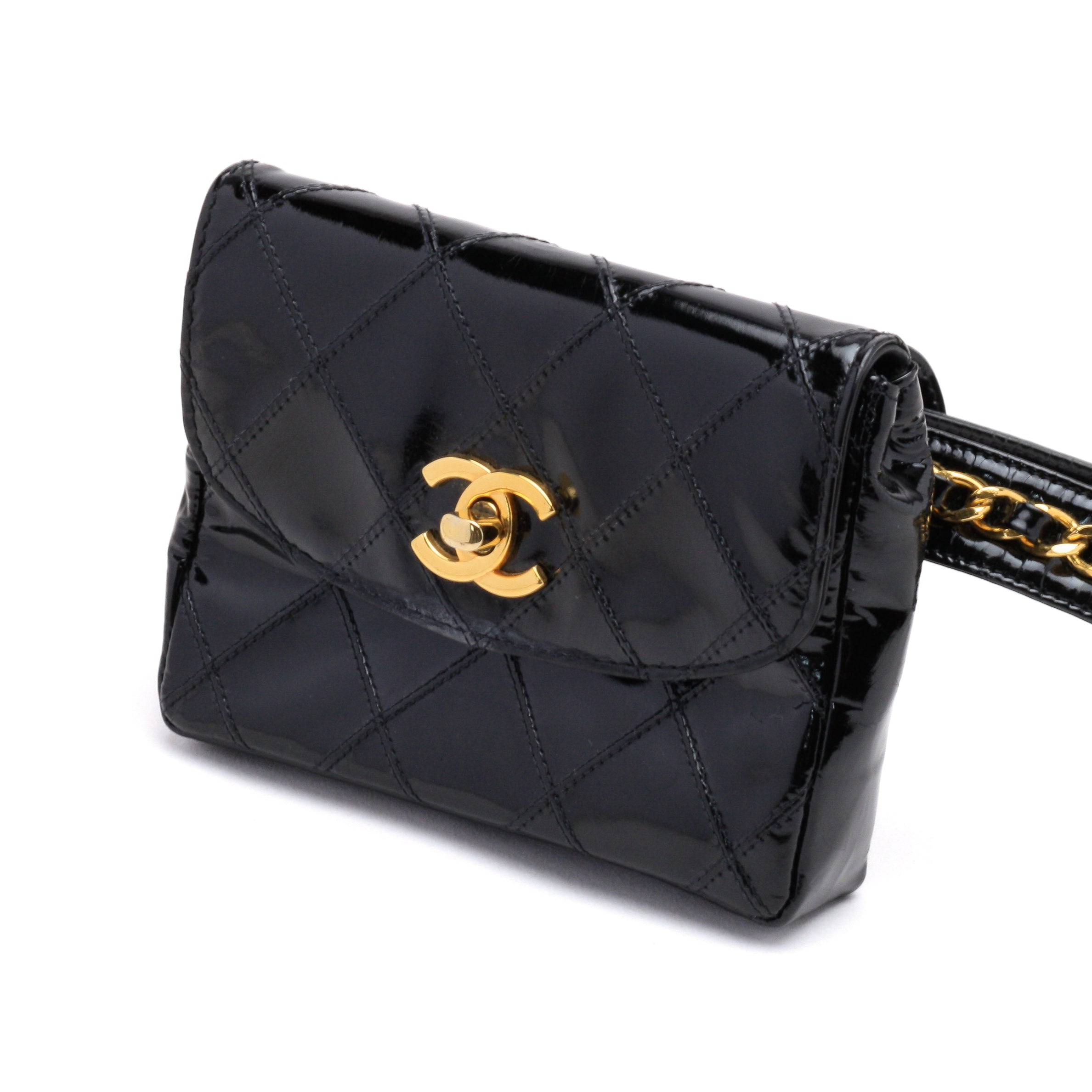 Chanel Accordion Pushlock Top Handle Flap Bag Black Patent Leather Aged  Gold Hardware in 2023