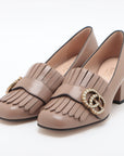 Gucci GG Marmont Leather Pump 34  Beige 454297 Fringy Pearl Box  Bag