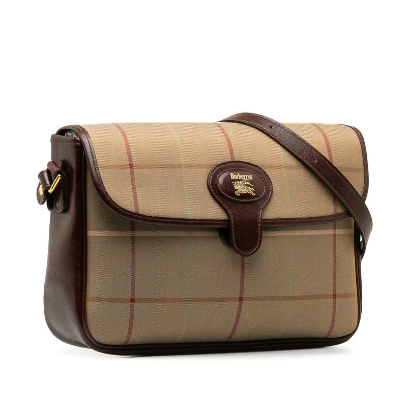 Burberry Checker Swinged Shoulder Bag Beige Wine Red Canvas Leather  BURBERRY