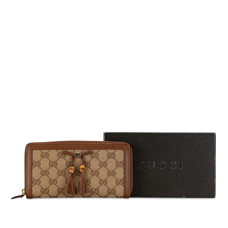 Gucci GG Canvas Bamboo Tassel Round  Long Wallet 269991 Brown Beige Canvas Leather  Gucci
