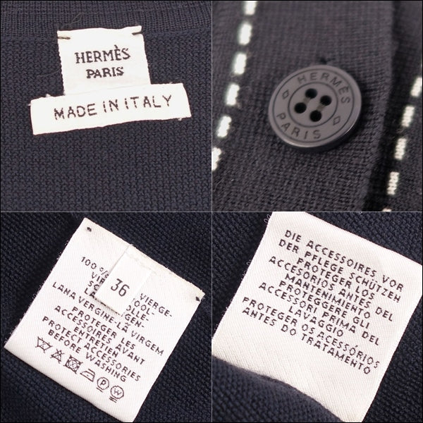 Hermes Cardigan s Long Sleep Buttons Wool Tops  Made in Italy 36 (Equivalent to S) Black