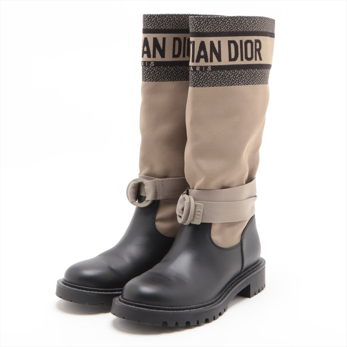 Dior Leather X Fabric Boots 35  Beige X Black D-MAJOR Nylon Band