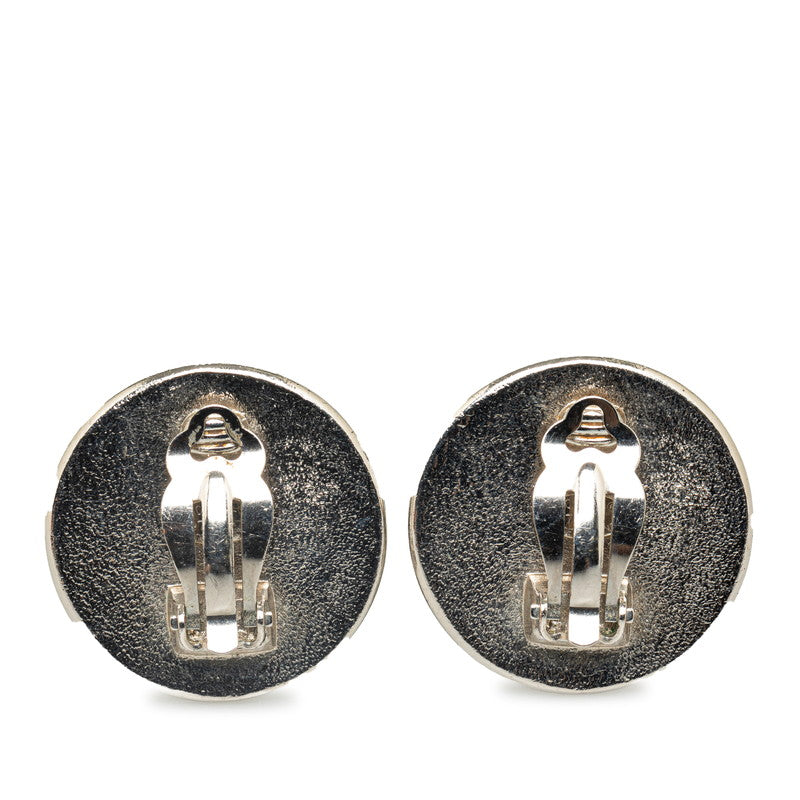 Chanel Vintage Round Coco Mark Earrings Silver Black Metal   CHANEL