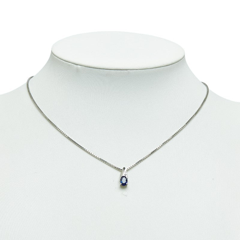 Pt900 Platinum Pt850 Platinum Sapphire 0.90ct Diamond 0.02ct Necklaceed