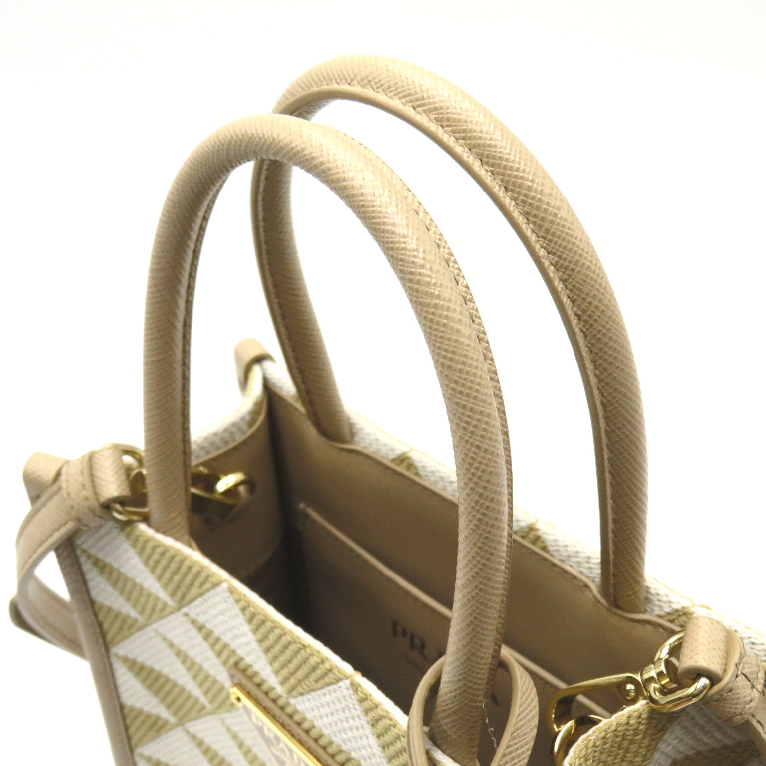 Prada 2w Shoulder 2way Shoulder Bag Leather Linen  Beige / White / CORDA/TALCO 1BA3552FKLF0J0A