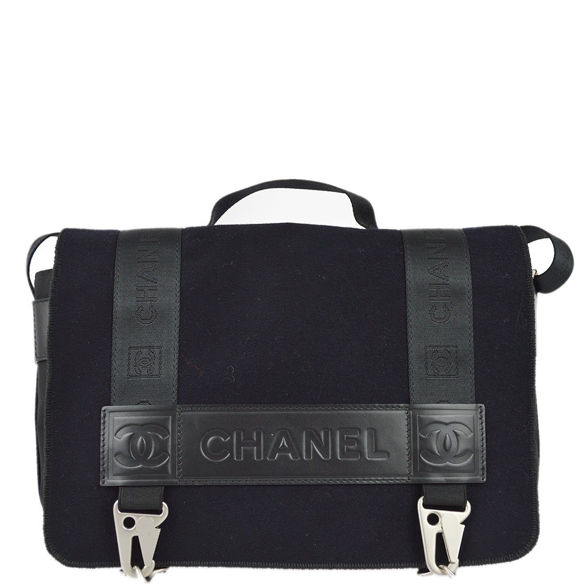 Chanel 黑色毛氈運動系列郵差單肩包