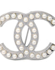 Chanel Artificial Pearl Brooch Pin Silver