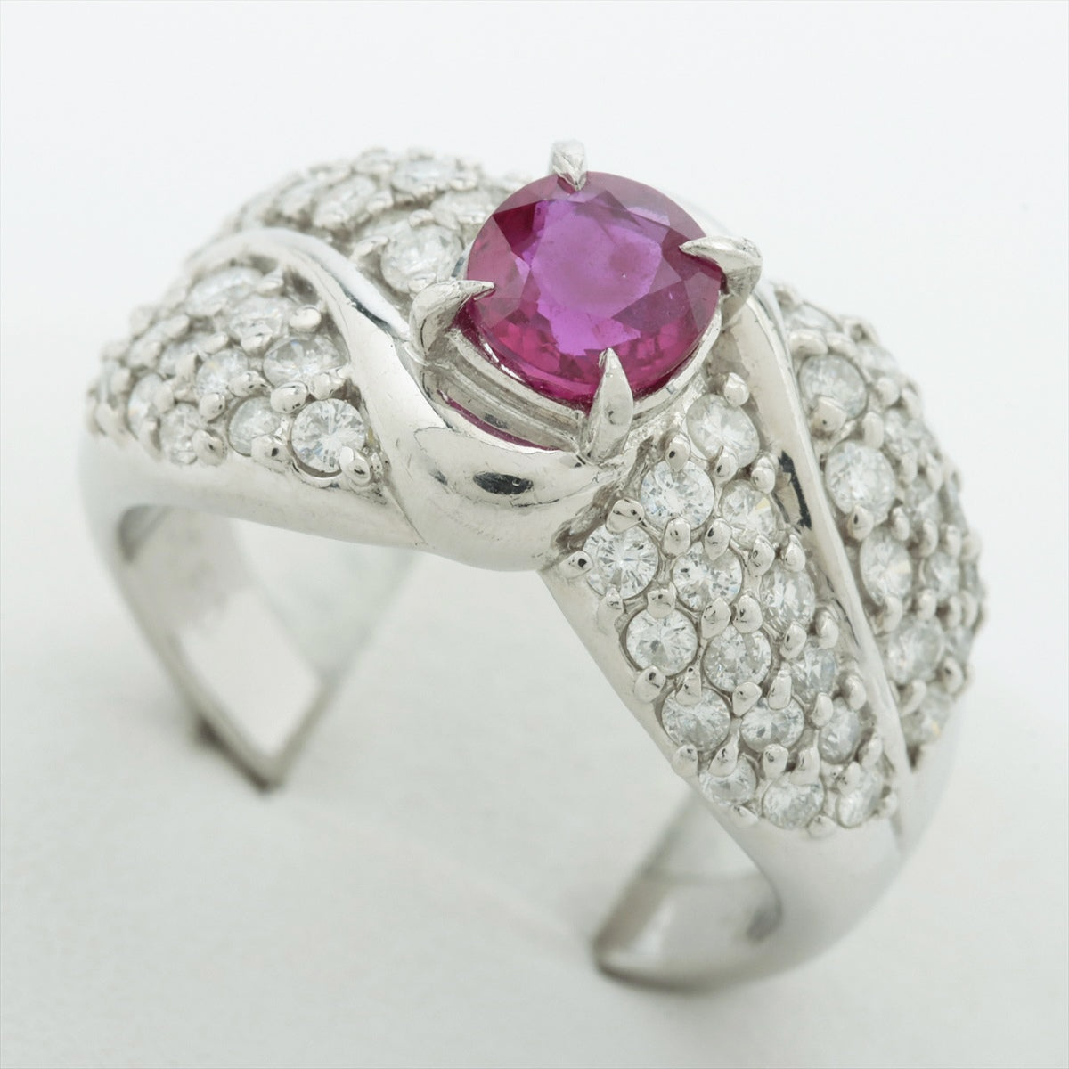 Pink sapphire diamond ring Pt900 8.2g 0.80 D0.80 D0.80