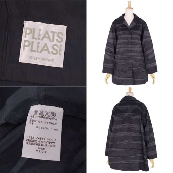 Issey Miyake Pleated Jacket Border Prize Out  3 (L equivalent) Black/Gr