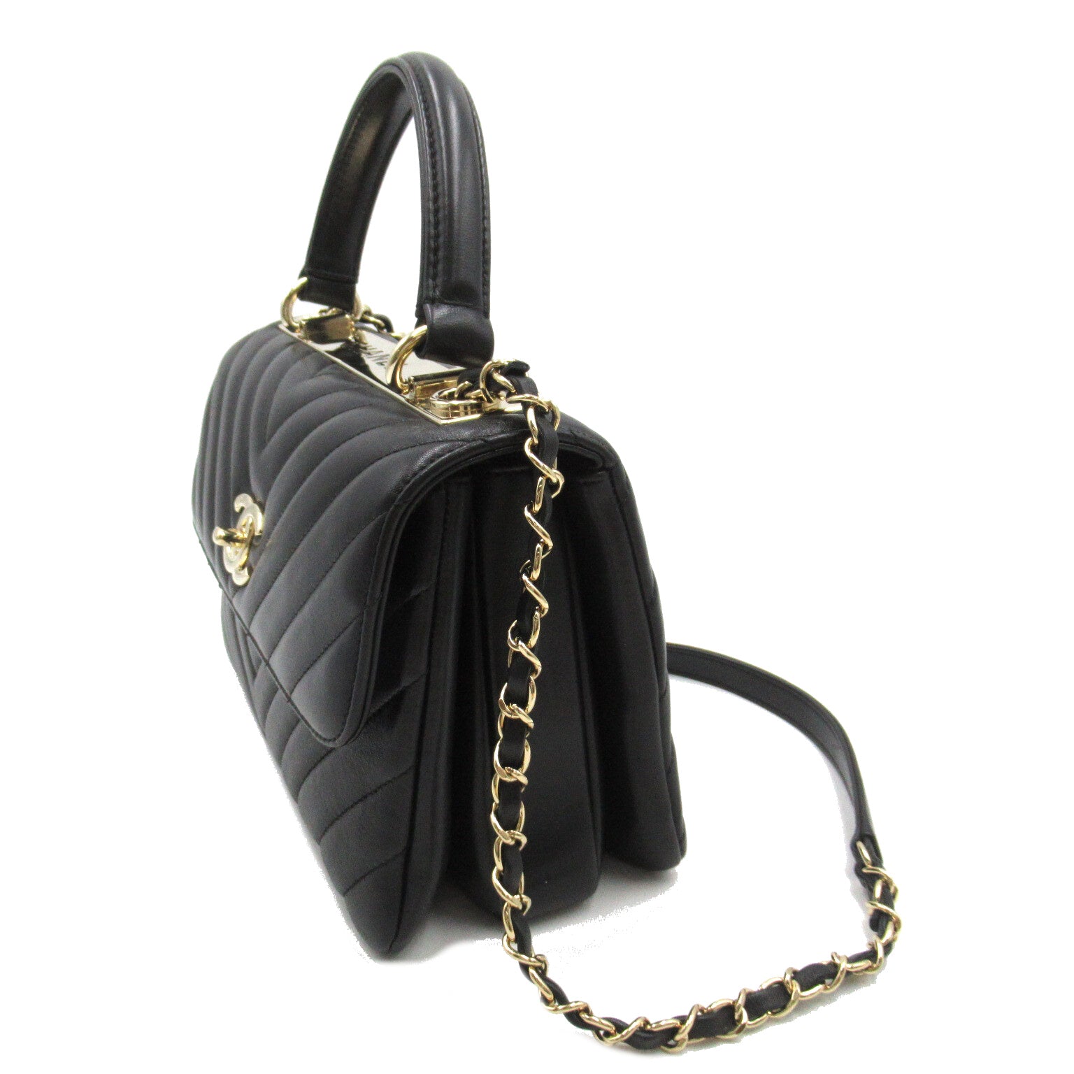 Chanel V Stitch Trendy CC Top Handle 2w Shoulder 2way Shoulder Bag   Black A92236