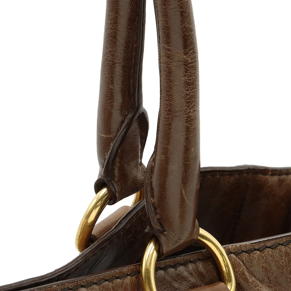 PRADA Vitello Tote Handbag Calfskin Leather Brown