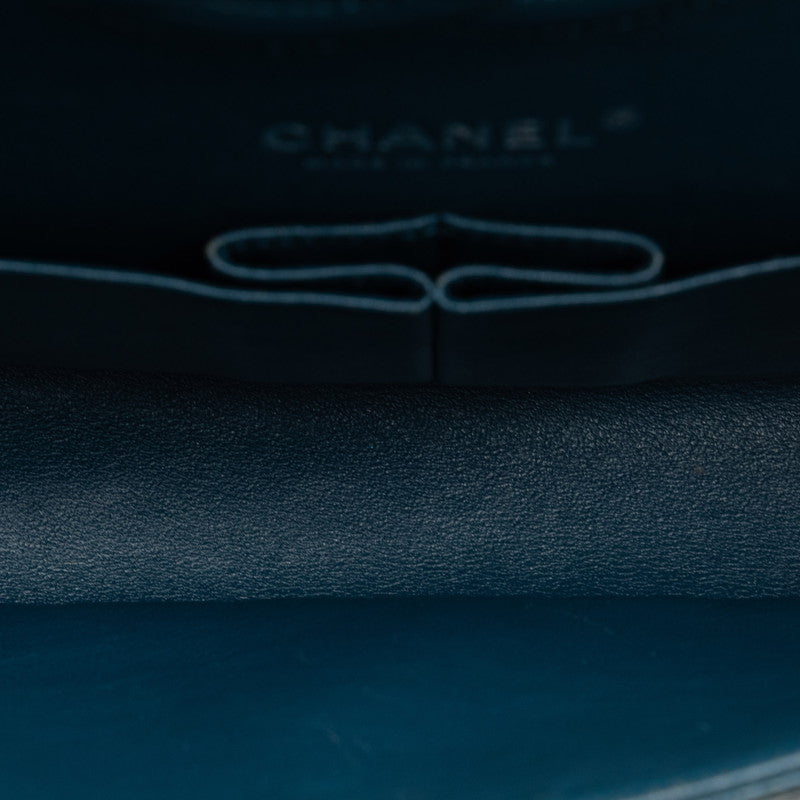 Chanel Mattrase 25 Coco 雙翻蓋鏈條單肩包 藍色銀色魚子醬 S CHANEL