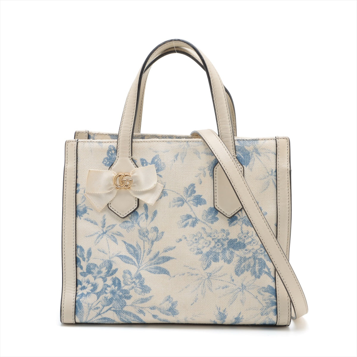 Gucci GG Ribbon Canvas x Leather 2WAY Tote Bag Beige 443089