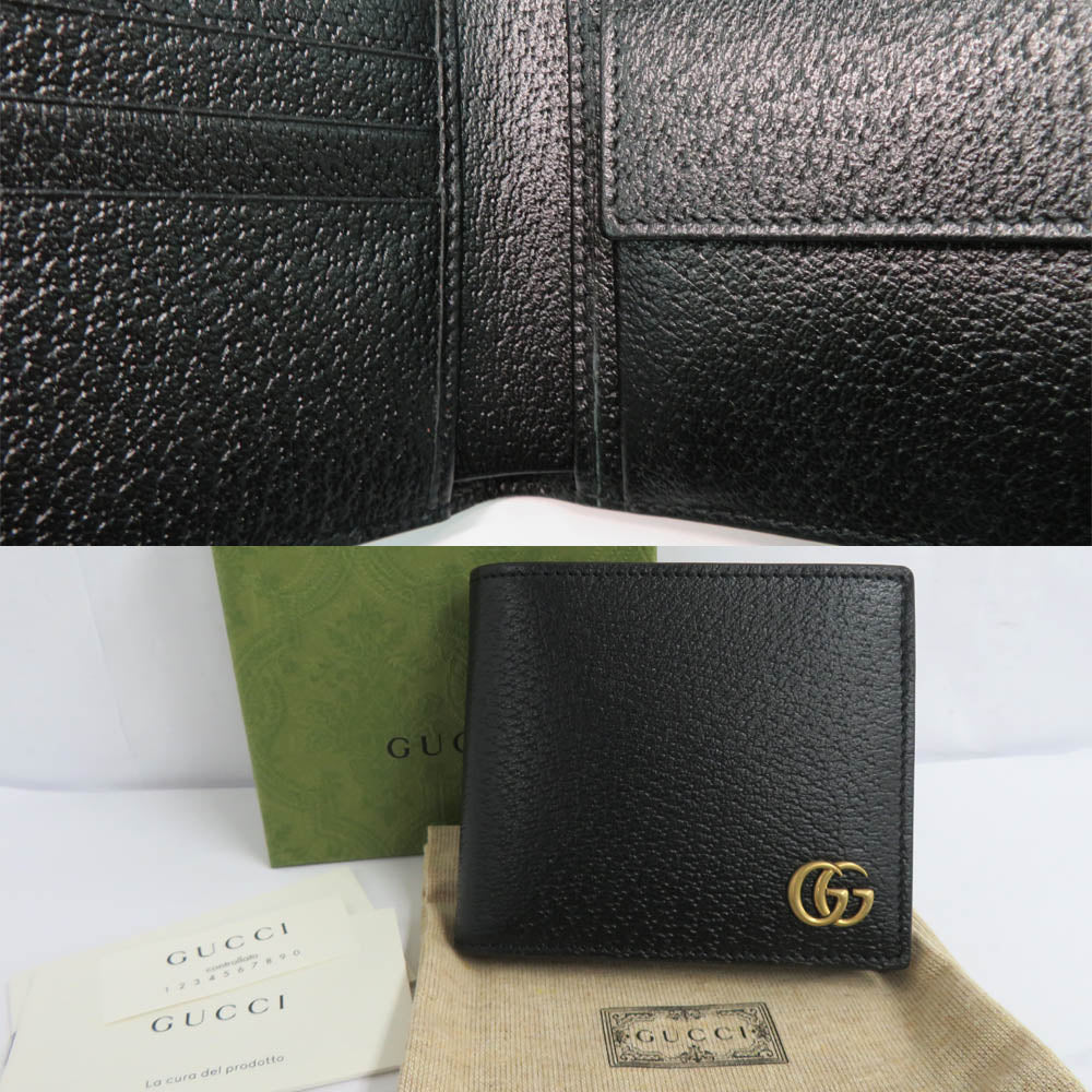 Gucci GG Marmont Leather Coin Wallet 428725 Double Fold Wallet Black Gold Gold   S Money Insert MensNew