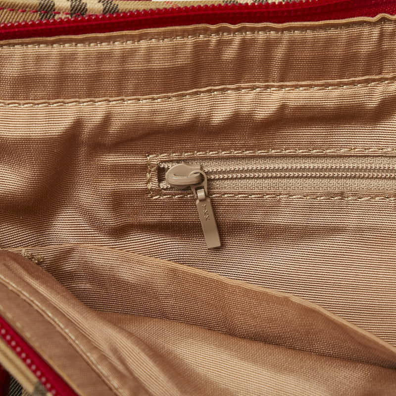 Burberry Nova Check  Tote Bag Shoulderbag Beige Red Canvas Leather