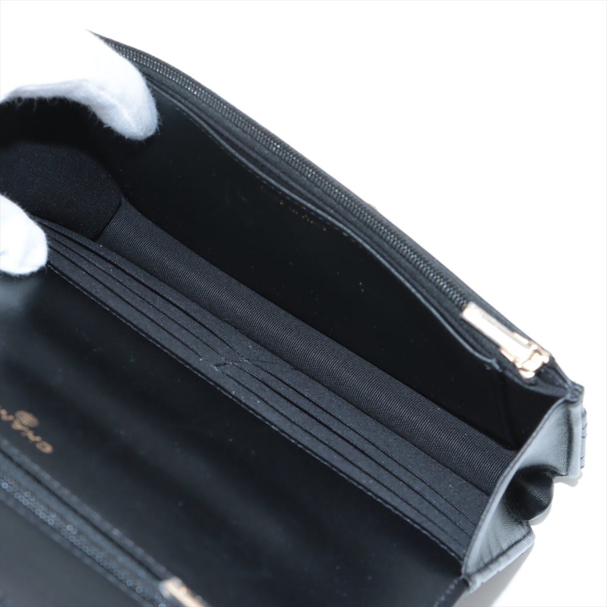 Chanel Lambskin  Chain Wallet Top Handle Black G  AP3796