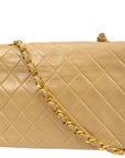 Chanel 1989-1991 Beige Lambskin Classic Square Flap Shoulder Bag 20