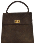 Chanel 1997-1999 Brown Suede Mademoiselle Lock Top Handle Bag