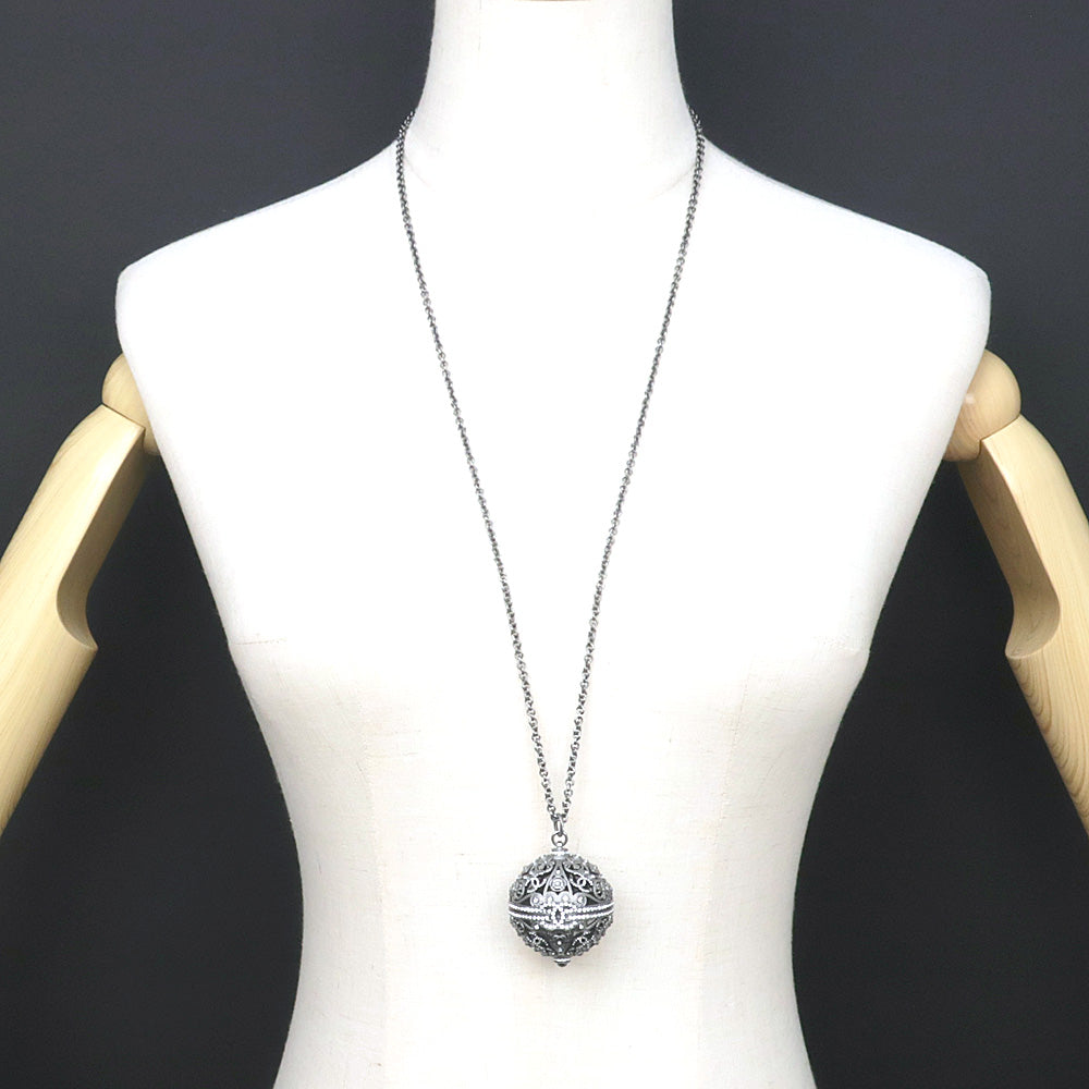 Chanel Ball Pendant Halsband Lock B22C Coco CC Mark COCO Flowers  Rope Line Stone 80cm Antique Silver Accessories Jewelry