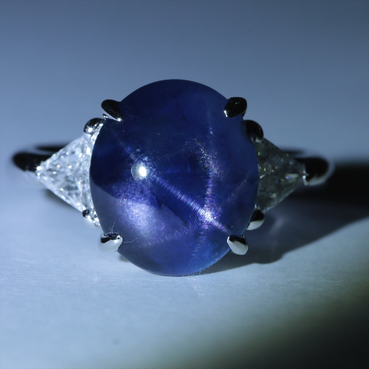 Star Sapphire Diamond Ring Pt900 9.5g 8.966 D0.53 E