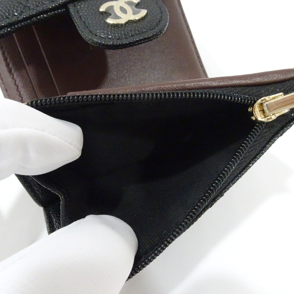 CHANEL Small Flap Wallet Three Fold Wallet Green  S Caviar Skin Black Gold  AP0712 Matrasse Wallet Small s