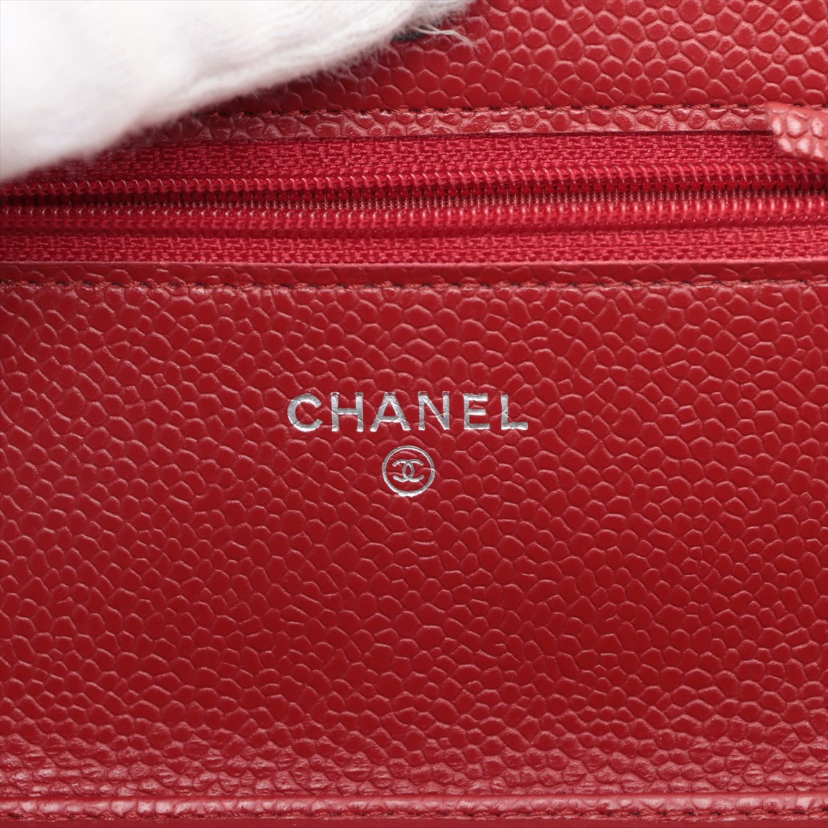 Chanel Caviar S Chain Wallet Red Silver G