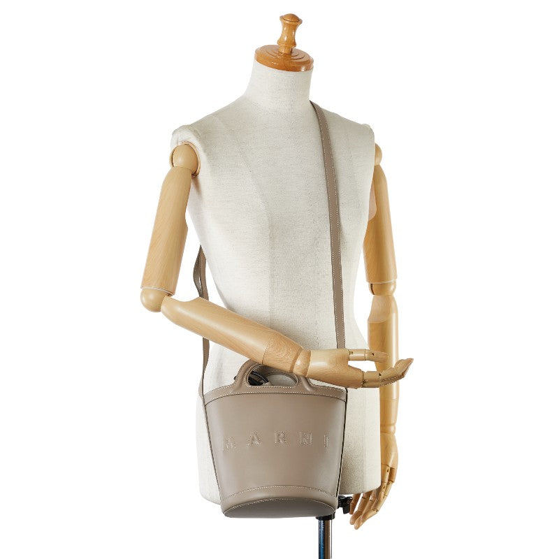 Marni Tropical Bucket Bag Shoulder Bag Beige Grey Leather  MARNI