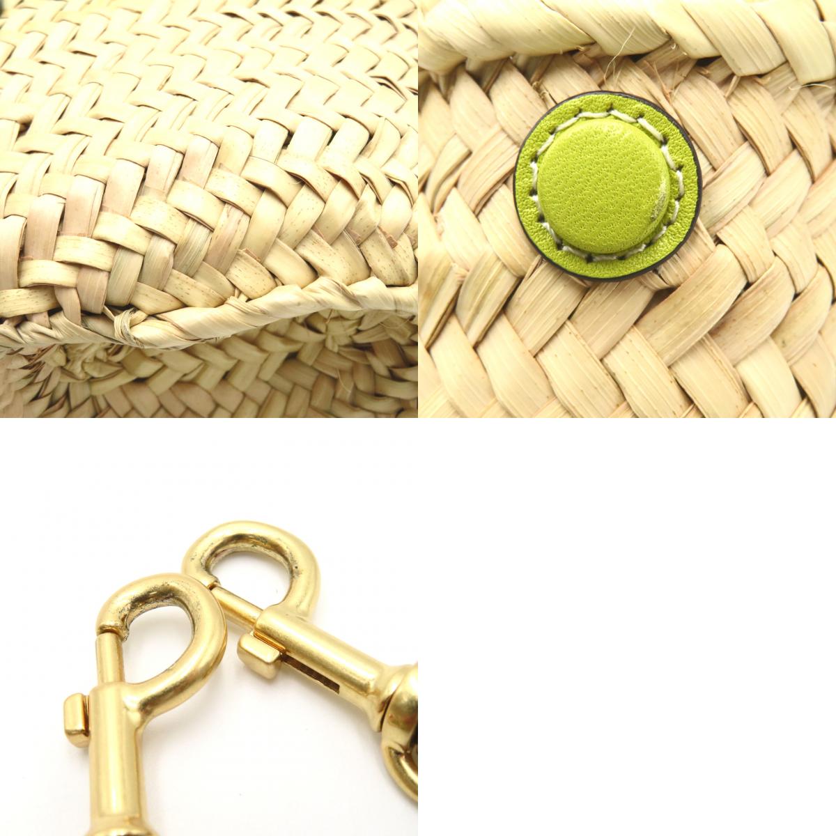 Tory Birkinch Ele Straw Mini Basket 2w Shoulder Bag Leather Straw/Leather  Beige/Green/Natural/Green 88235