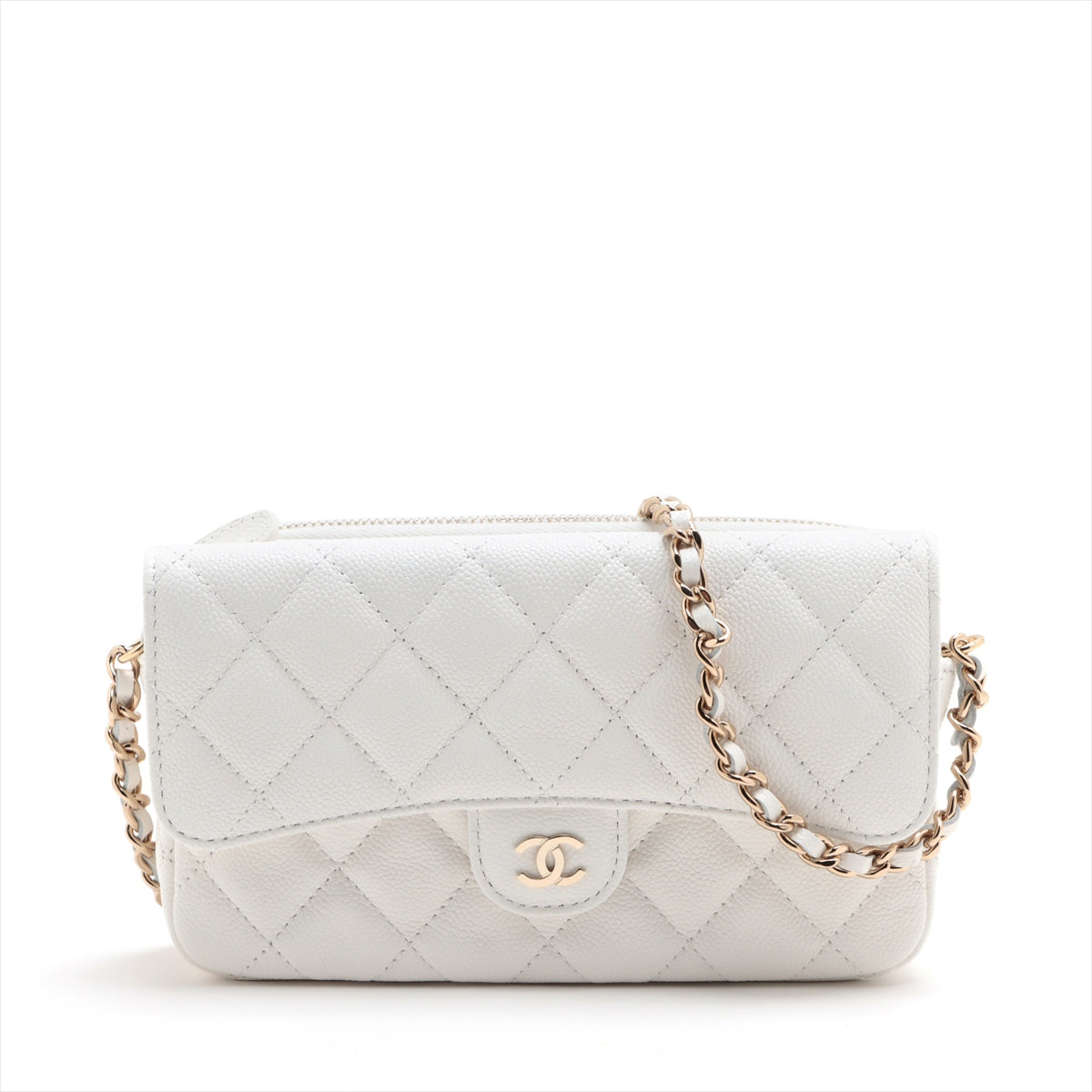 Chanel Matrasse Caviar S Chain Wallet Wallet White G  Random AP2096