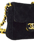 Chanel Black Velvet Classic Flap Micro Chain Pochette Pouch