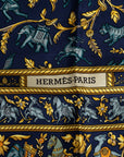 Hermes Carré 90 CHASSE EN INDE Indian Hunting SCalf Navy Multicolor Silk  Hermes