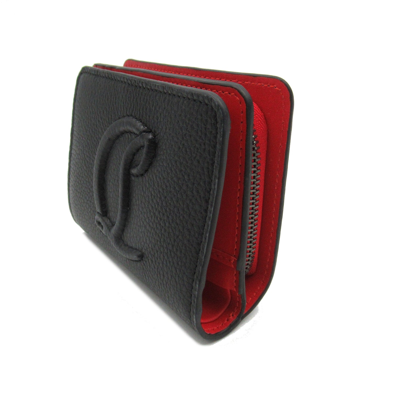 Christian Louboutin   Side Double Fold Wallet Wallet  Leather  Black / Red 1245065CM53
