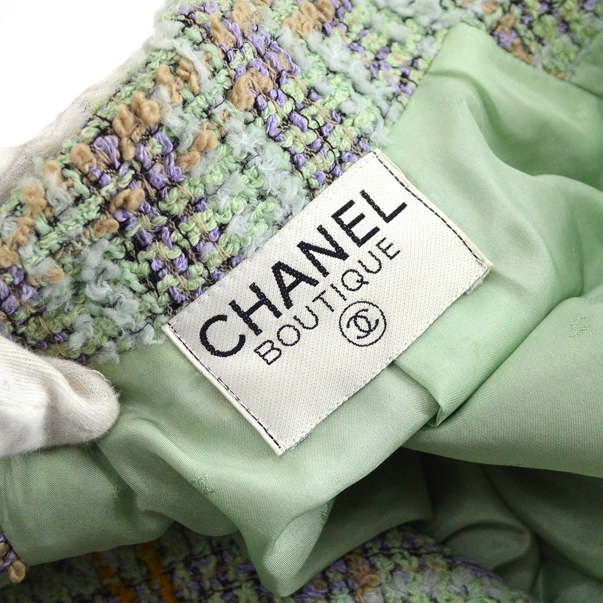 Chanel Double Breasted Jacket Green Tweed