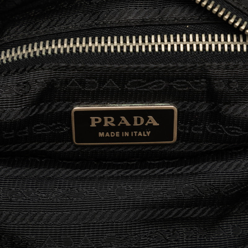 Prada Triangle Logo Handbag BR3279 Black Nylon Leather