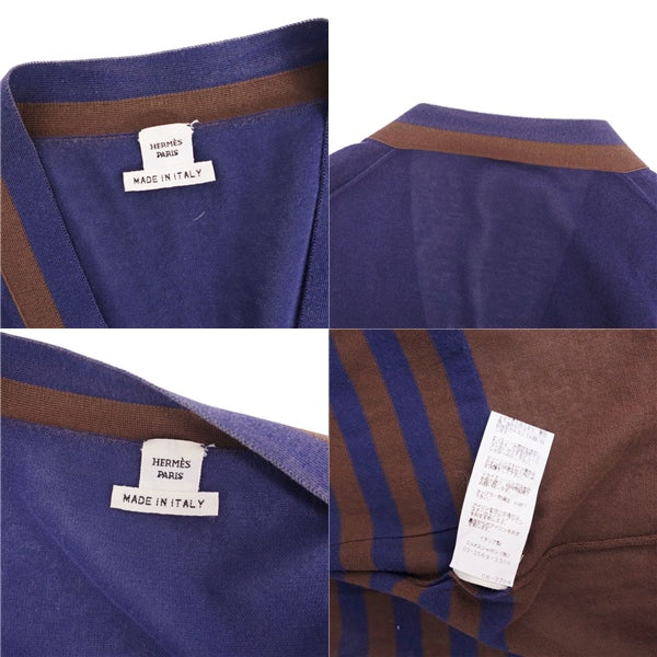 Hermes e Cardigan Border Long Sleeve Cotton Tops  38 (M equivalent) Brown/Nbey Nitted