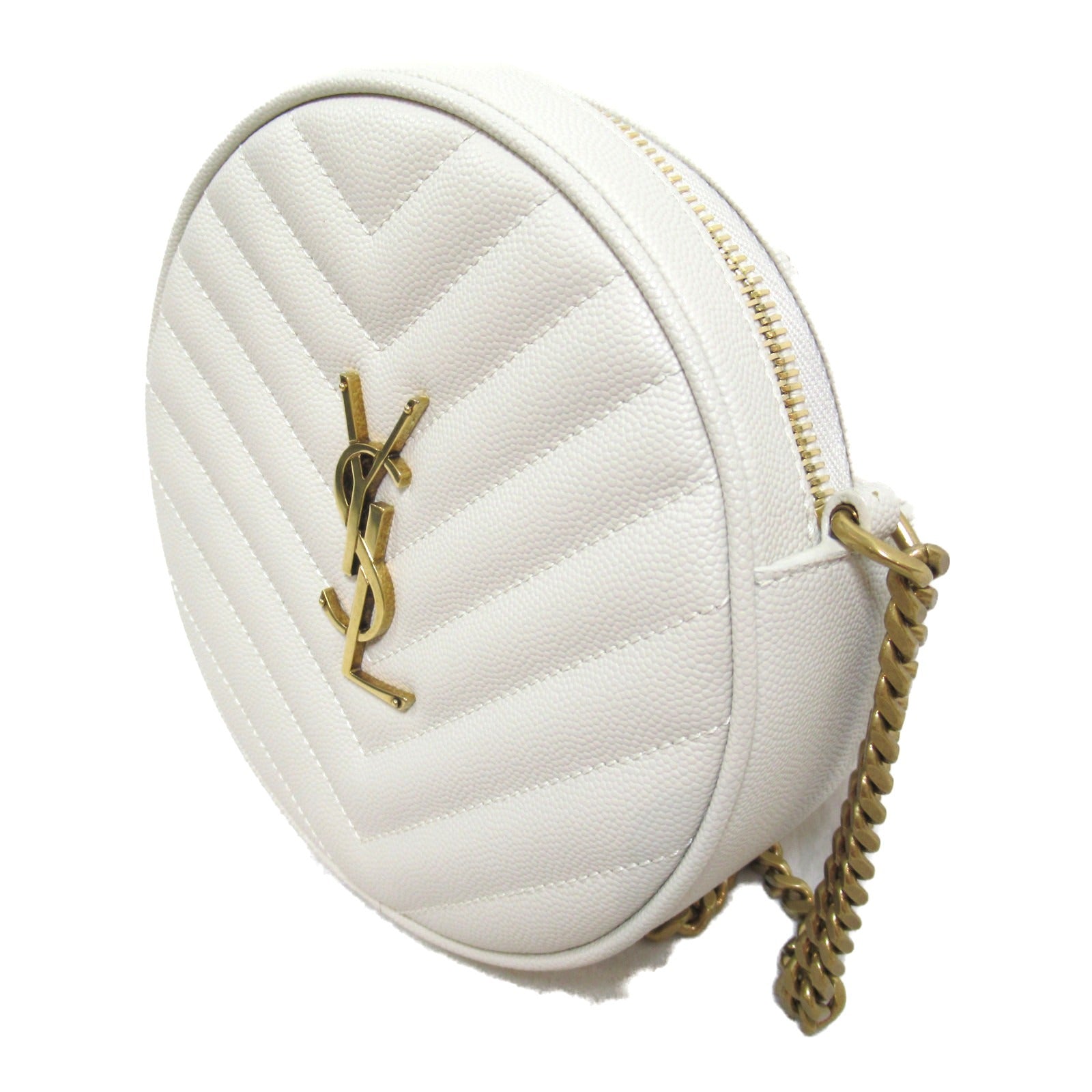 Saint Laurent Chain Shoulder Bag Leather Bag  White 610436