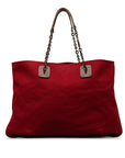 BOTTEGAVENETA Chain toast bag handbag red brown canvas leather ladies BOTTEGAVENETA