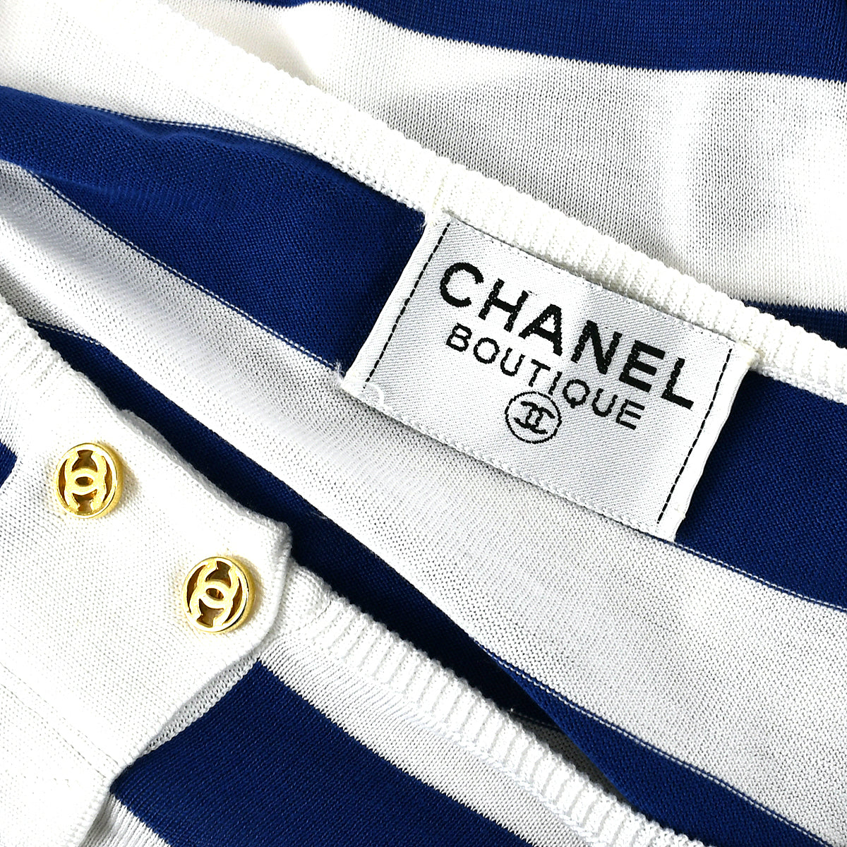 Chanel Striped Long Sleeve Tops White Blue 